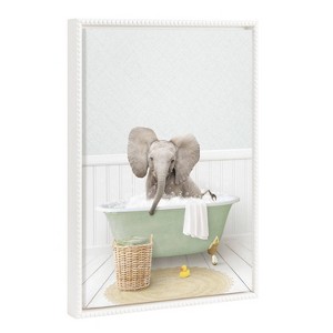 18"x24" Sylvie Beaded Baby Elephant Big Ears in Cottage Bath Framed Canvas by Amy Peterson White - Kate & Laurel All Things Decor - 1 of 4