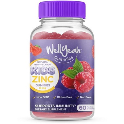 WellYeah Zinc Gummies for Kids 15mg - Natural Berry Flavor - 60 Count