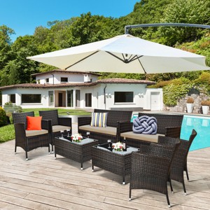 Costway 8PCS Rattan Patio Furniture Set Cushioned Sofa Chair Mix Brown - 1 of 4