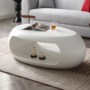 Okak Oval Coffee Table for Living Room, Modern Sturdy Fiberglass Center Table Industrial Side Tables for Small Space Home Office Gardern - 1 of 4