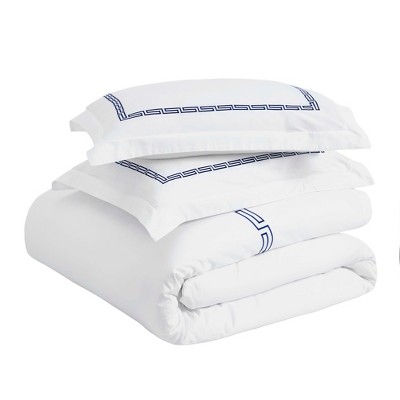 Cotton Greek Key Embroidered 3 Piece Duvet Cover Set by Blue Nile Mills