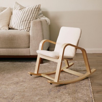 Natural Birch Kids Rocking Chair with Faux Shearling Cushion