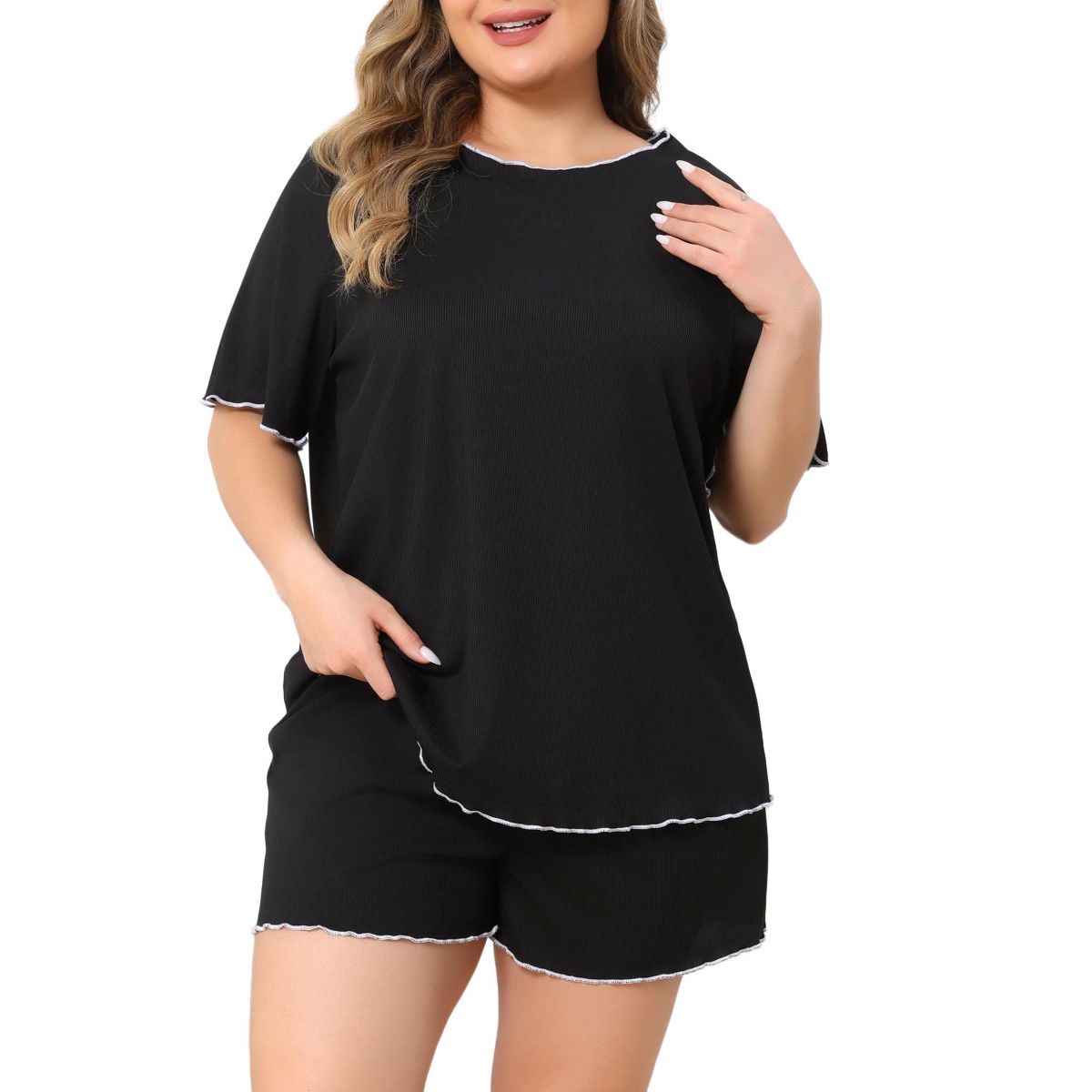 Women's Plus Size 2 Piece Round Neck Short Sleeve Sleepwear Tops and Shorts Lounge Casual Soft Pajama Sets - Agnes Orinda