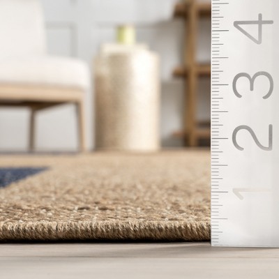 Handmade Blue and Beige Jute Rectangular Area Rug, 9' x 12'