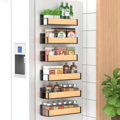 Attop 6 Pack Magnetic Spice Storage Rack Organizer for Refrigerator and Oven, Wood Fridge Organizers and Storage