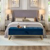 Gulches 59inch Bed Bench with Metal Base Storage Blue Velvet for Bedroom Living Room Hallway - 3 of 4