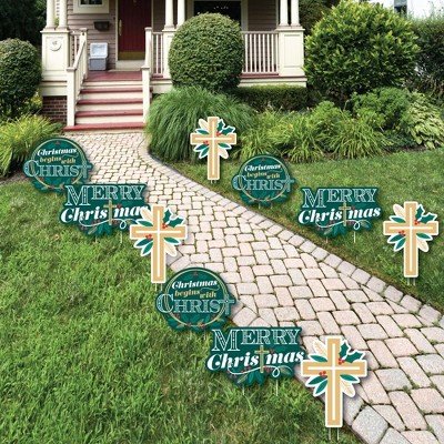 Big Dot of Happiness Religious Christmas - Cross Lawn Decorations - Outdoor Merry Christmas Cross Yard Decorations - 10 Piece