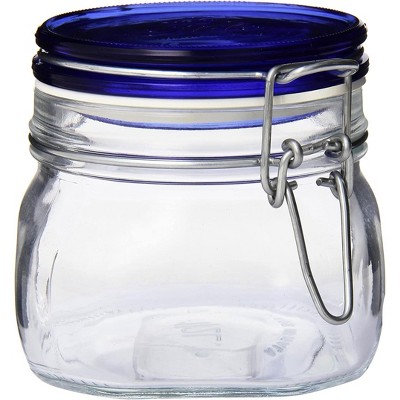Bormioli Rocco Fido Jar with Blue Lid, Made of Premium Quality Italian Glass, Airtight Seal with Gasket