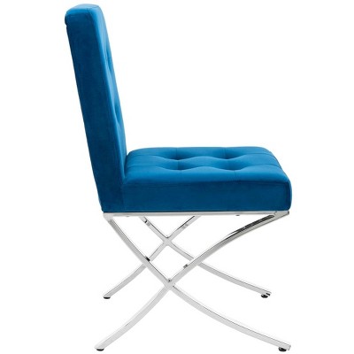 Sapphire Blue Velvet Upholstered Side Chair with Chrome Legs