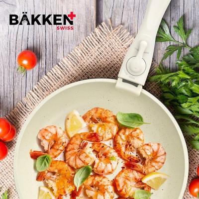 Cream 15-Piece Non-Stick Carbon Steel Cookware Set with Detachable Handles