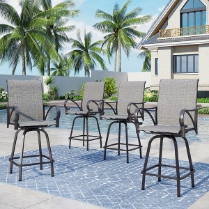 Captiva Designs Outdoor Patio Padded Textilene Sling High Bar Steel Stools with Armrests - 1 of 4