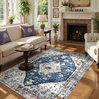 Lahome Boho Traditional 5'x7' Area Rugs Ultra-Thin Soft Washable Rugs for Living Room Non-Shed Print Indoor Carpet for Bedroom Playroom Nursery