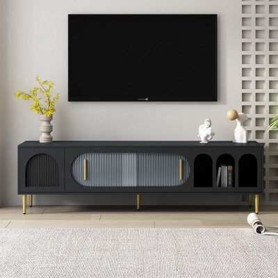 Modern TV Stand for TVs up to 70", TV Media Console Table with Acrylic Doors - ModernLuxe