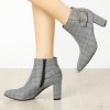 Allegra K Women's Plaid Pointed Toe Chunky Heels Ankle Boots - 2 of 4