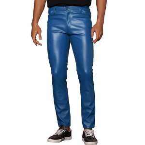 Lars Amadeus Men's Slim Fit Motorcycle Biker Faux Leather Trousers - 1 of 4