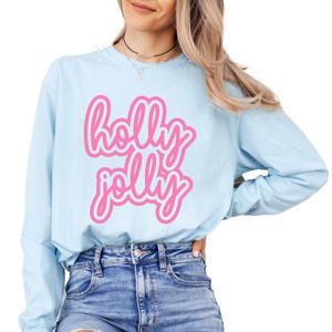 Holly Jolly Outline Puff - Women's Garment Dyed Long Sleeve Graphic T-Shirt - 1 of 4
