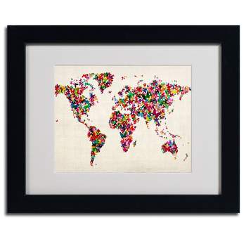 Trademark Fine Art -Michael Tompsett 'Butterflies World Map' Framed Matted Art