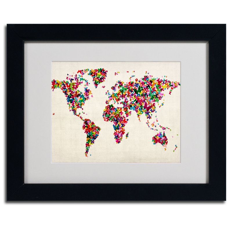 Trademark Fine Art -Michael Tompsett 'Butterflies World Map' Framed Matted Art, 1 of 5