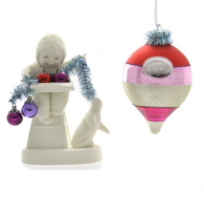 Dept 56 Snowbabies Don't Open Till Christmas Christmas Set Of 2  -  Tree Ornaments