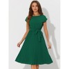 Allegra K Women's Pleated Crew Neck Cap Sleeve Tie Waist A-Line Dresses - 3 of 4