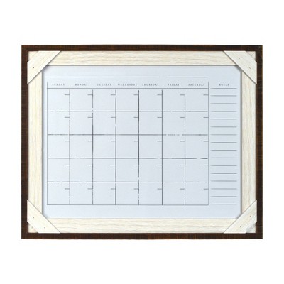 16" x 20" Framed Reclaimed Crosshatch Dry Erase Wall Calendar Walnut/White - Prinz: Modern MDF Decorative Panel