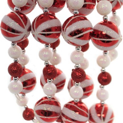 6-Foot Red and White Glitter Candy Ball Christmas Garland