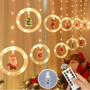 WOPET Christmas Curtain Lights - 9.8ft Ring String Lights with Ornaments, 8 Modes, Remote Control, and Timer for Holiday Parties - 1 of 1