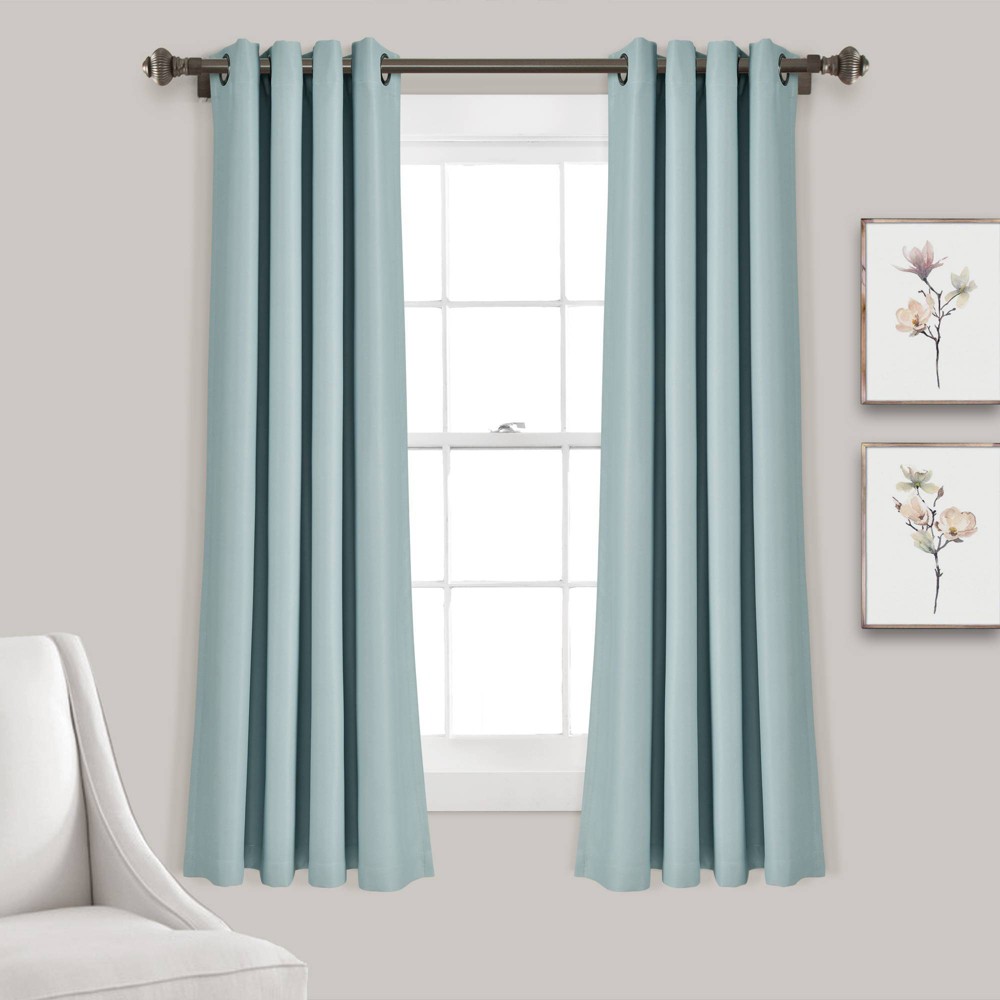 Photos - Curtain Rod / Track Set of 2  Insulated Grommet Top Blackout Curtain Panels Blue - Lush Décor(52"x95")