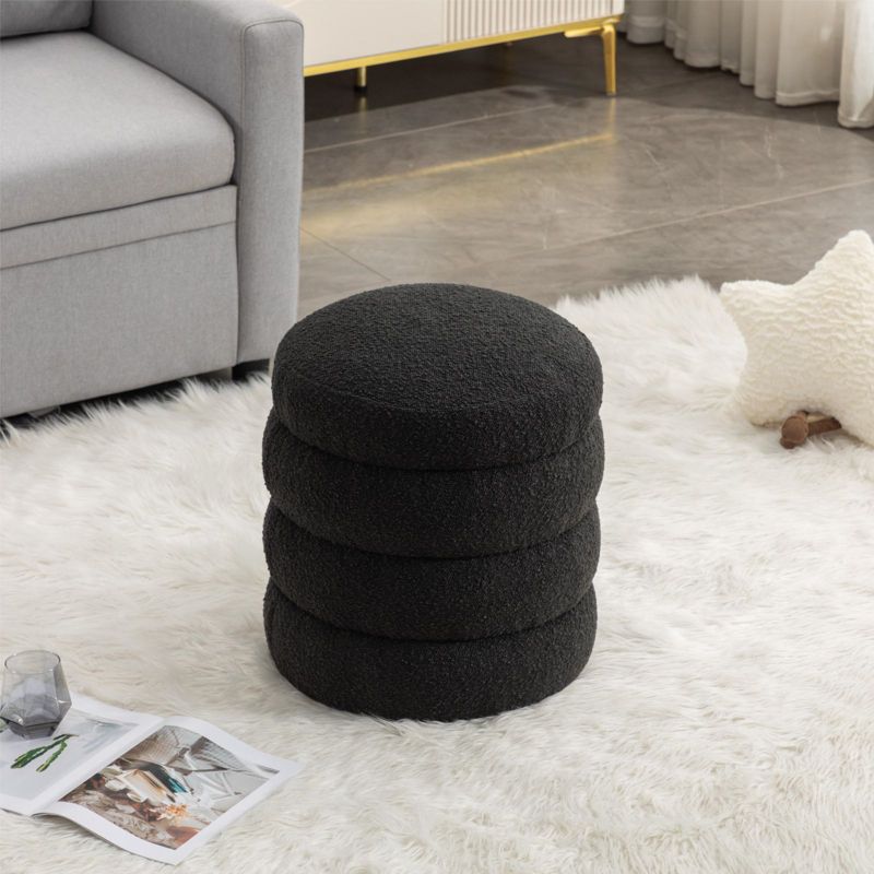 Otto Upholstered Pouf Ottoman,Velvet Round Ottoman,18.5" Functionality Channel Tufted Ottoman-Maison Boucle‎, 2 of 10