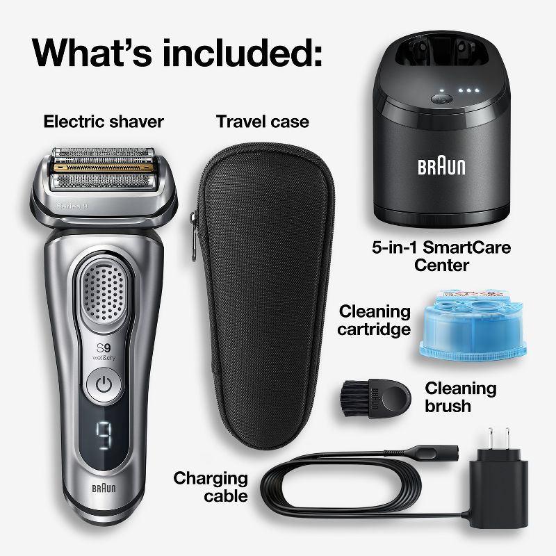 Braun Series 9-9370cc Men&#39;s Rechargeable Wet &#38; Dry Electric Foil Shaver with Clean &#38; Charge Station, 3 of 13