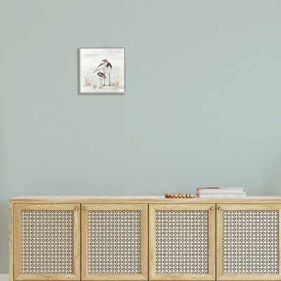 Gray Framed Coastal Sandpipers Duo Canvas Print, 12" x 12"