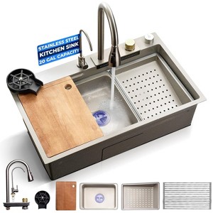 SereneLife Stainless Steel Kitchen Sink - Single-Bowl, Corrosion & Rust-Resistant, Nano Coating, Durable & Stylish for Modern Kitchens (Gray) - 1 of 4
