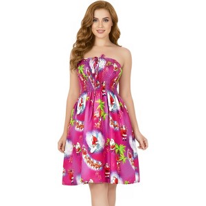 LA LEELA Women's Short Bandeau Dress Casual Beach A line Slit Smocked Mini  Tube Top Evening Short Strapless Christmas Tree Outfits for Women L-XL Pink  : Target