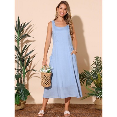 Женские платья INSPIRE CHIC Women's Linen Summer Sleeveless Casual Loose Flowy Maxi Tank Beach Sundress Large Sky Blue — фото 5