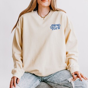 Simply Sage Market Embroidered New York Stars Lightweight Garment Dyed Sweatshirt - 1 of 4