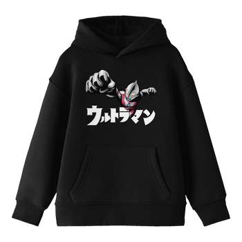 Ultraman with Red Filter and Kanji Logo Youth Black Hoodie