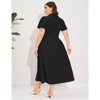 Coolmee Women Plus Size Dress Summer Button Down Smocked Midi Dress Short Sleeve Sundress - 4 of 4