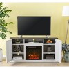 54" TV Stand for TVs up to 60" with Electric Fireplace Saw Cut Off White - Home Essentials: MDF, Nickel Hardware, Open Shelves - 4 of 4