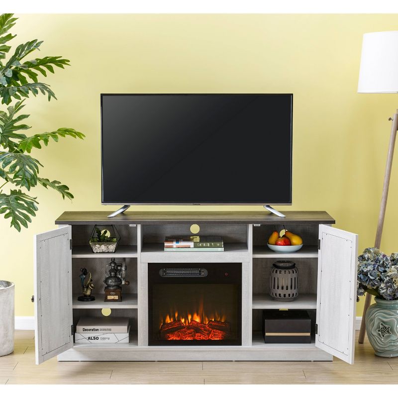 54&#34; TV Stand for TVs up to 60&#34; with Electric Fireplace Saw Cut Off White - Home Essentials, 5 of 13