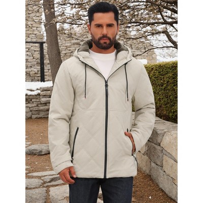 Мужские куртки INSPIRE CHIC Winter Warm Full-Zip Hooded Fleece-Lined Quilted Coat Jackets Small Beige — фото 4