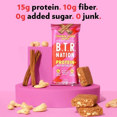 B.T.R. Nation Cinnamon Cashew Crunch Superfood Protein Bar - 15g Protein - 9.35oz/5ct: Certified Gluten-Free, Non-GMO, Vegan, No Added Sugar
