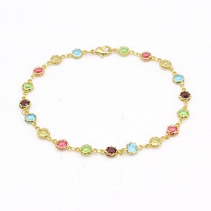RMZ GOLD NYC 18K GOLD FILLED HIGH POLISH FINSH MULTI COLOR FLOWER CRYSTAL ANKLE BRACELET - 1 of 4