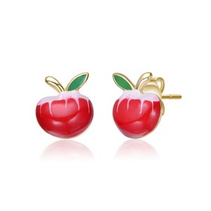 Guili 14K Gold Plated with Red, Green & White Enamel Apple Stud Earrings For Kids - 1 of 2
