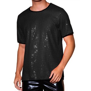 INSPIRE CHIC Men's Metallic Short Sleeved Club Rave Party Sequins Sparkly T-Shirt - 1 of 4