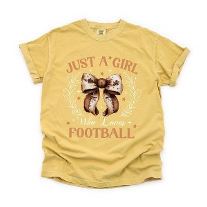Simply Sage Market Women's Coquette Girl Who Loves Football Short Sleeve Garment Dyed Tee - 1 of 4