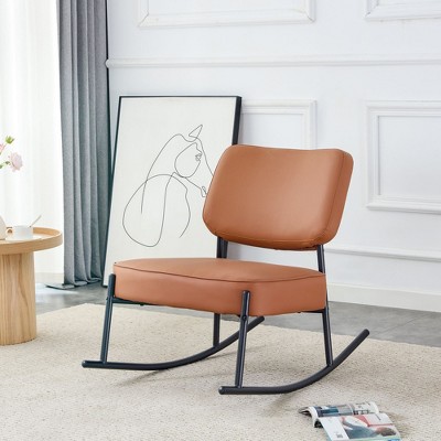 CAVINAS Bean Bag sofa Lazy Sofa, Suede Material Cushioned Rocking Chair, Cushioned Seat, White Rocking Chair with Backrest and Golden Metal Legs