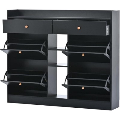 Modern Storage Shoe Cabinet with 4 Flip Racks, Multi-Functional Organizer with 2 Drawers, Free Standing Shoe Rack for Entrance, Hallway, Living Room