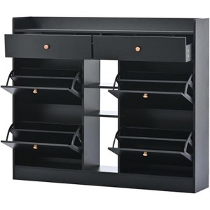 Modern Storage Shoe Cabinet with 4 Flip Racks, Multi-Functional Organizer with 2 Drawers, Free Standing Shoe Rack for Entrance, Hallway, Living Room - 1 of 4