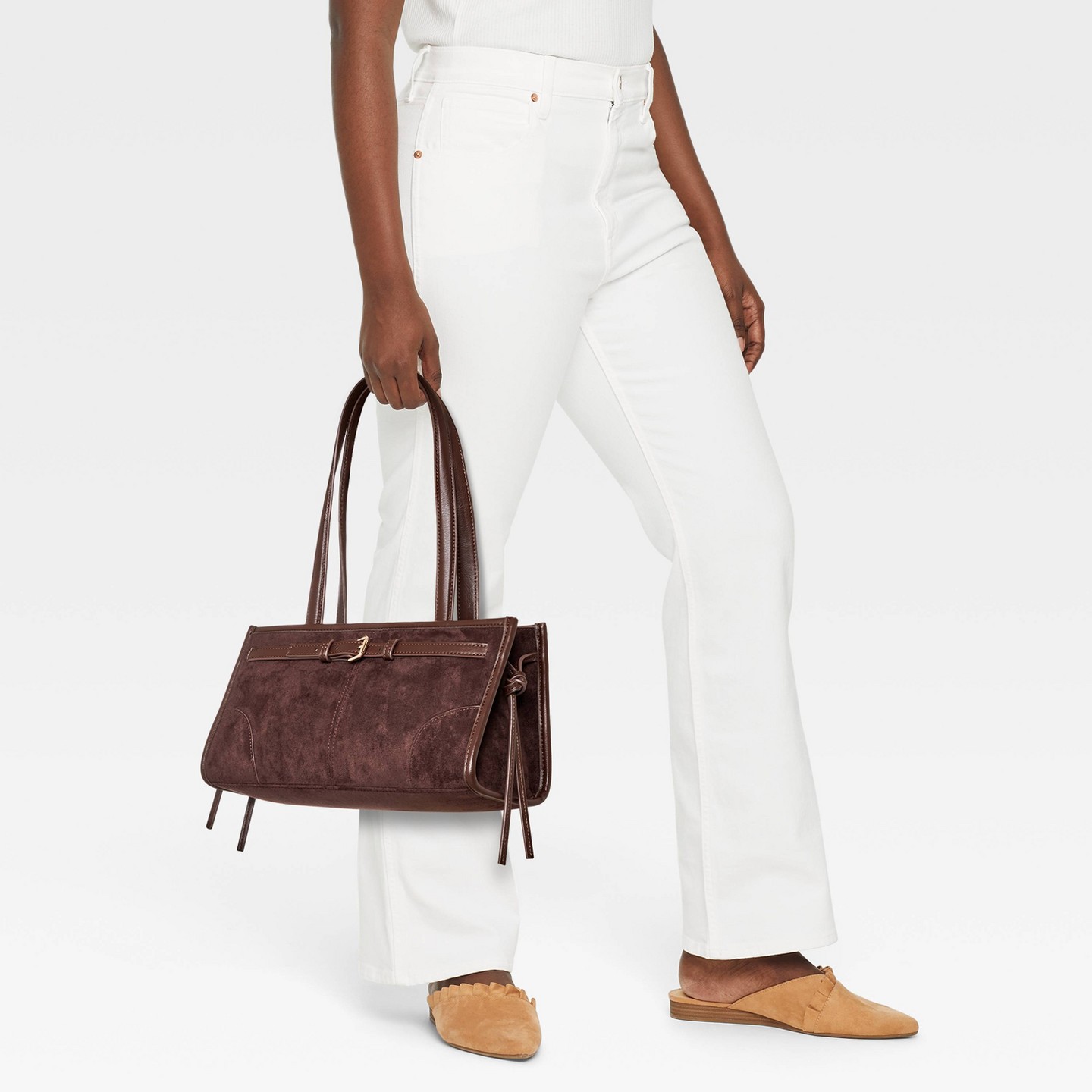 Сумка Universal Thread Faux Suede Belted Satchel, цвет: Коричневый — фото 2