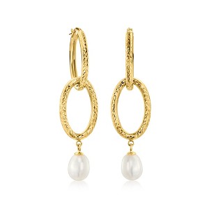 Ross-Simons Italian 14kt Yellow Gold Hoop Drop Earrings With Removable 8-9mm Cultured Pearl Dangle Charm - 1 of 4